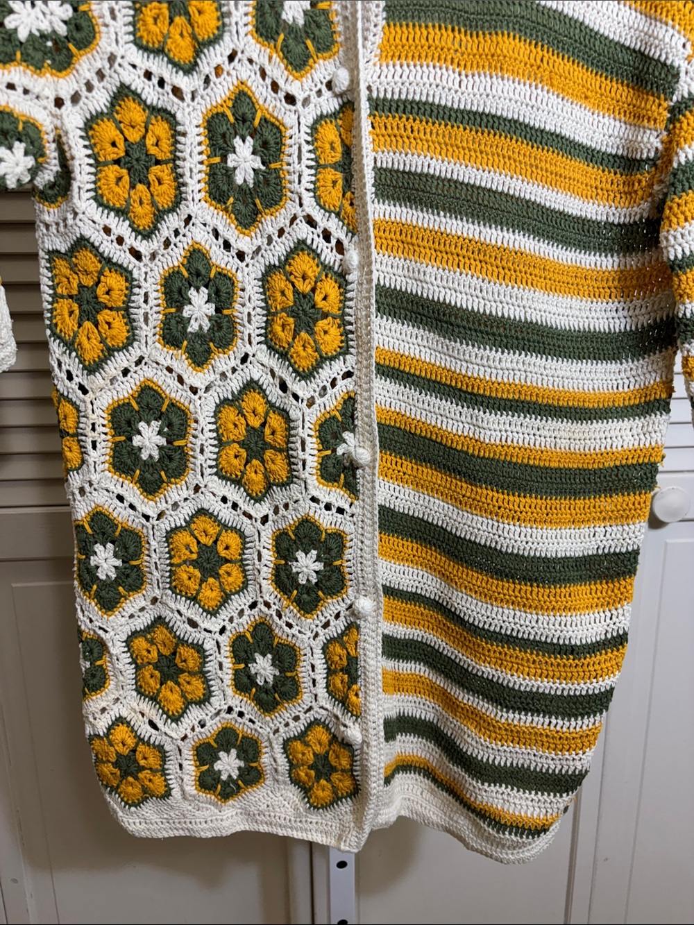 FARM Rio Cream, Mustard & Olive Crochet Button-Up Sweater - Picture 8 of 16